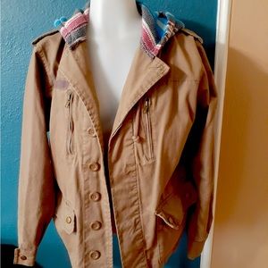 Khaki Jacket with Plaid Hoodie